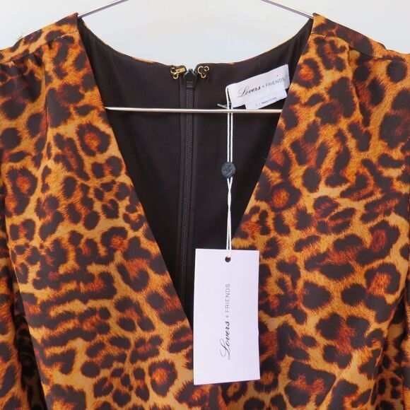 Lovers + Friends Dress Womens Small New Leopard Animal Print Puff Sleeve Mini - Picture 7 of 16